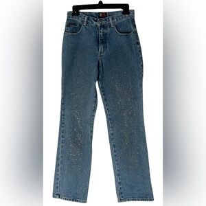 New York &Co.blue Straight Leg Jeans with glitter sparkles, size 4.